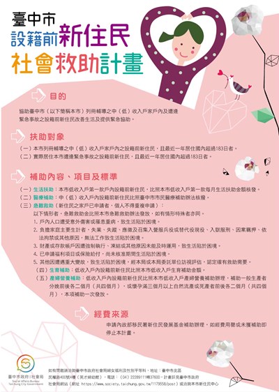 臺中市設籍前新住民社會救助計畫海報