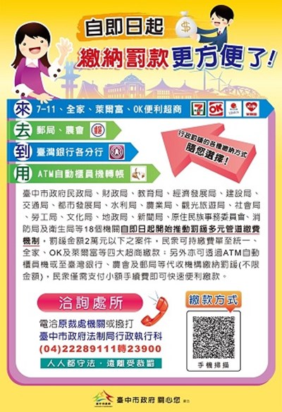 臺中市行政罰鍰案件收繳情形查詢暨線上付費平臺,上線囉!