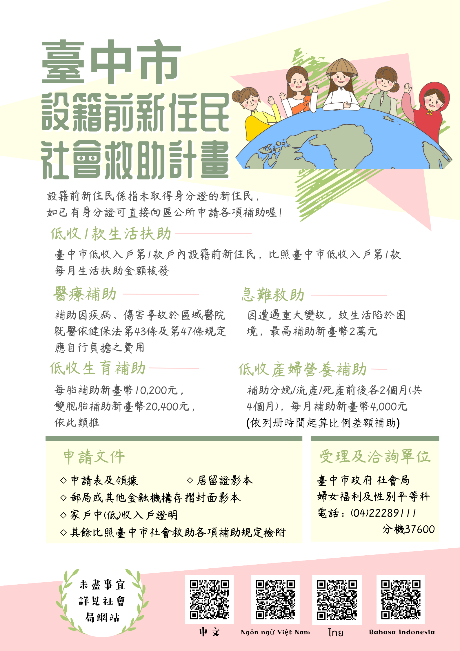 臺中市設籍前新住民社會救助計畫